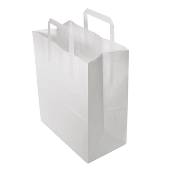 Sac papier avec poignées plates 26 + 14 x 30 cm Blanc - carton de 250 unités