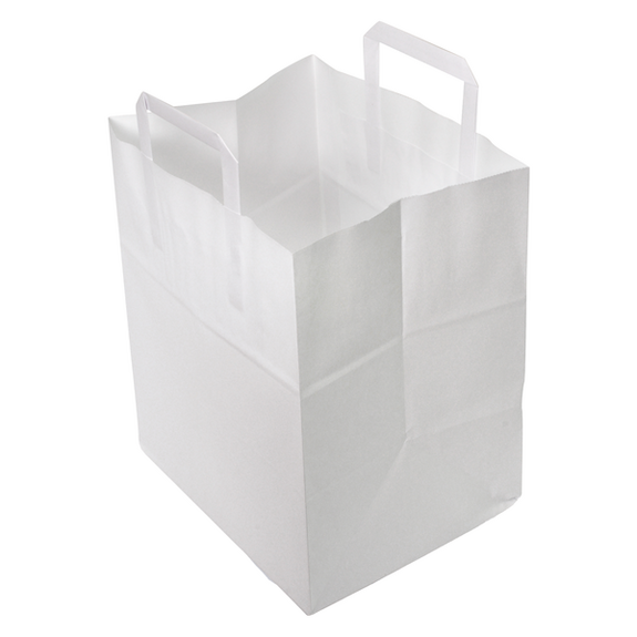 Sac papier avec poignées plates 26 + 20 x 28 cm Blanc - carton de 250 unités