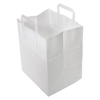 Sac papier avec poignées plates 26 + 20 x 28 cm Blanc - carton de 250 unités