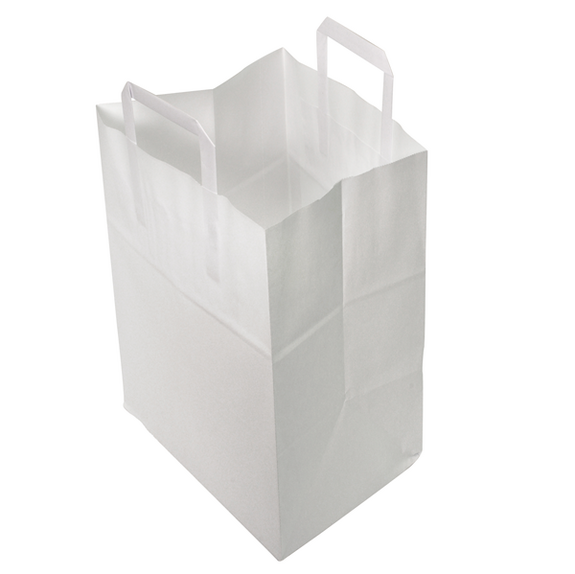 Sac papier avec poignées plates 26 + 17 x 25 cm Blanc - carton de 250 unités