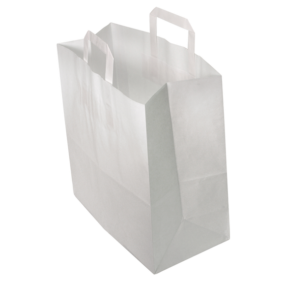 Sac papier avec poignées plates 32 + 22 x 24 cm Blanc - carton de 250 unités