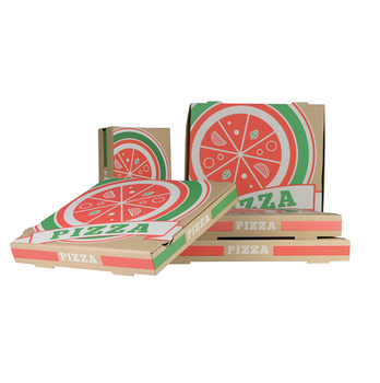 Boite à pizza kraft impression motifs pizza 34.5x34.5x4 cm - pack de 100 unités