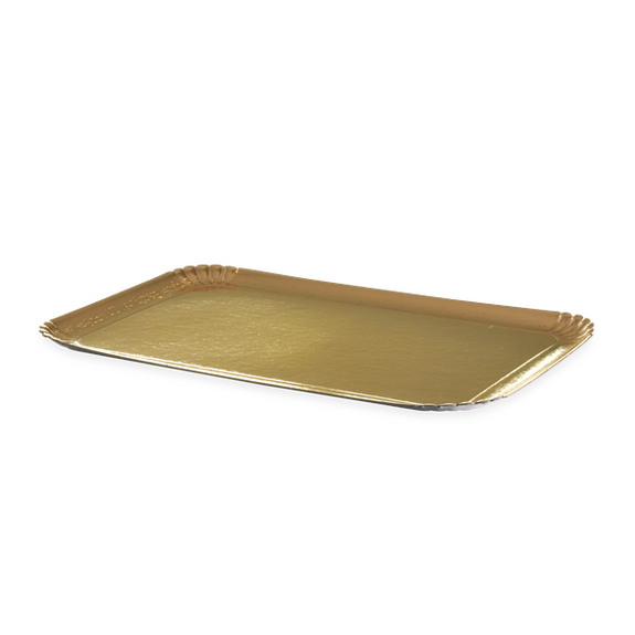 Plateau traiteur en carton Or et dessous Argent 28x42 cm - Carton de 100 unités
