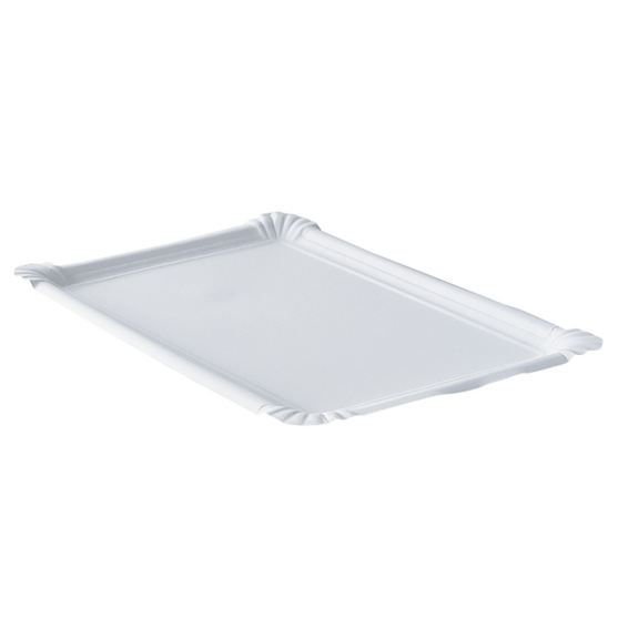 Plateau en carton laminé blanc pâtisseries & fast-foods 23 x 33 cm - Paquet de 250 unités