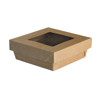 Boite salade 500 ml en carton avec couvercle fenêtre - 14x14x5 cm - carton de 500 unités