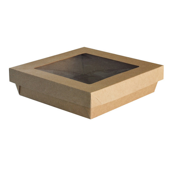 Boite salade 1000 ml en carton avec couvercle fenêtre - 19x19x5 cm - carton de 320 unités