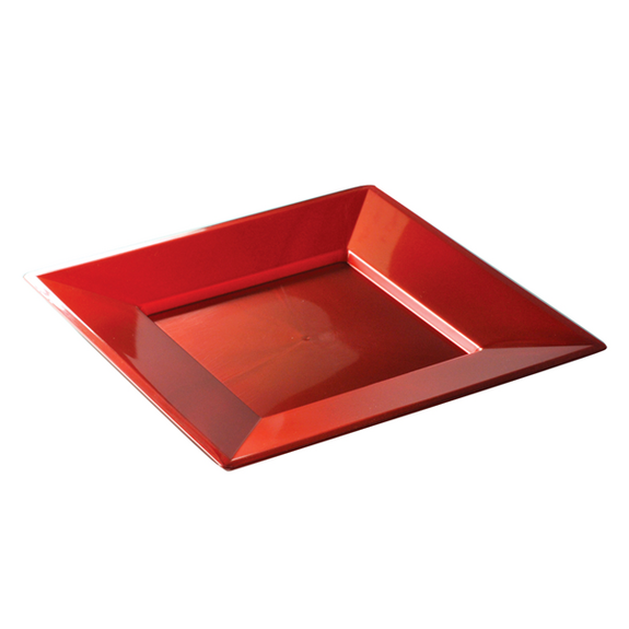 Assiette carrée injectée ROUGE CARMIN 18 x 18 cm réutilisable - Carton de 72 unités