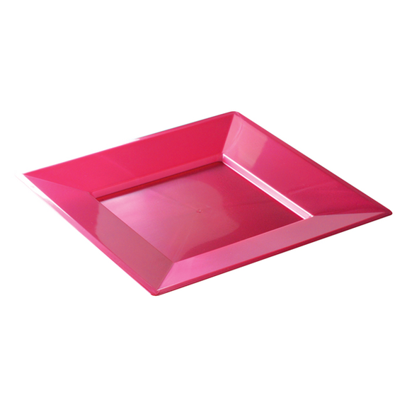 Assiette carrée injectée ROSE MAGENTA 18 x 18 cm réutilisable - Carton de 72 unités