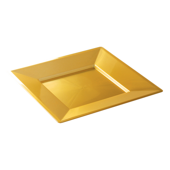 Assiette carrée injectée OR 18 x 18 cm réutilisable - Carton de 72 unités