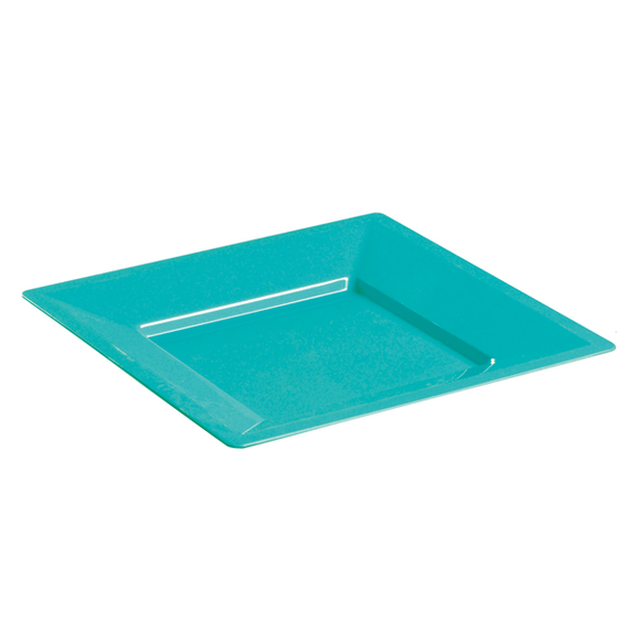 Assiette carrée injectée TURQUOISE 18 x 18 cm réutilisable - Carton de 72 unités
