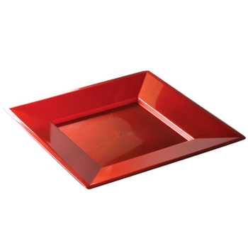 Assiette carrée injectée ROUGE CARMIN 24 x 24 cm réutilisable - Carton de 96 unités