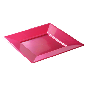 Assiette carrée injectée ROSE MAGENTA 24 x 24 cm réutilisable - Carton de 96 unités