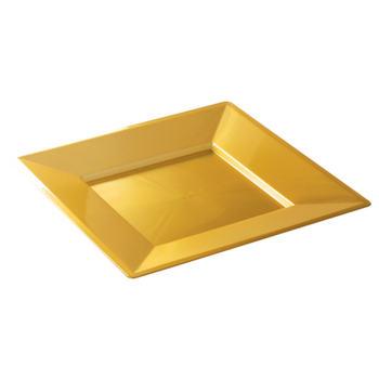Assiette carrée injectée OR 24 x 24 cm réutilisable - Carton de 96 unités