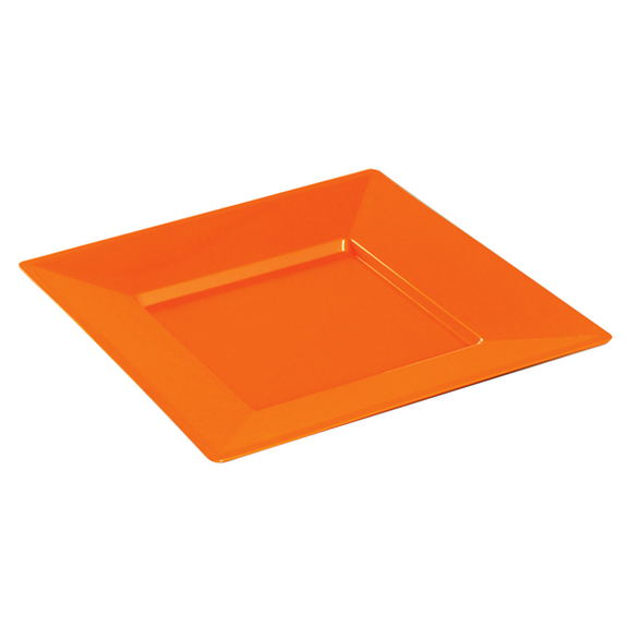 Assiette carrée injectée ORANGE 24 x 24 cm réutilisable - Carton de 96 unités