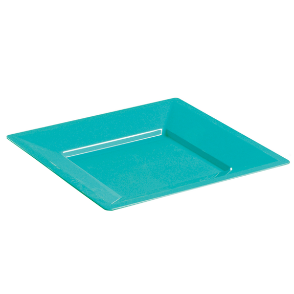Assiette carrée injectée TURQUOISE 24 x 24 cm réutilisable - Carton de 96 unités