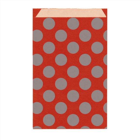 Sachet plat 19+8x35cm Rouge à pois argent - Kraft - Carton de 1500
