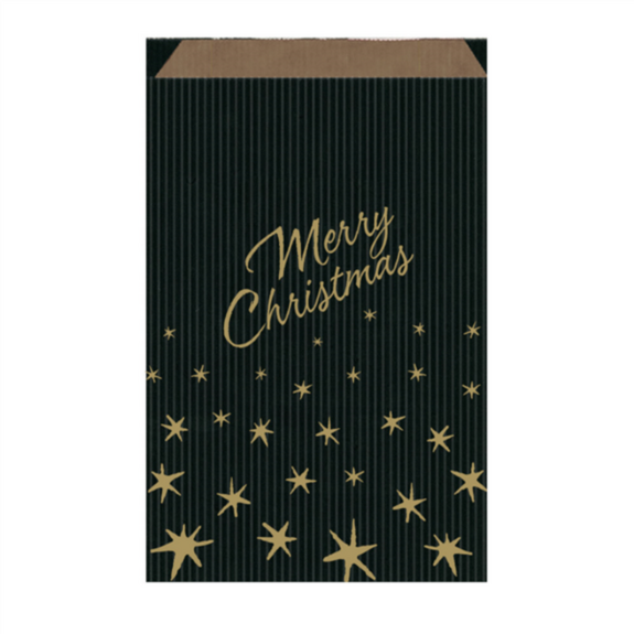 Sachet plat 19+8x35cm Noir Merry Christmas - Kraft - Paquet de 250 unités