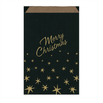 Sachet plat 19+8x35cm Noir Merry Christmas - Kraft - Paquet de 250 unités