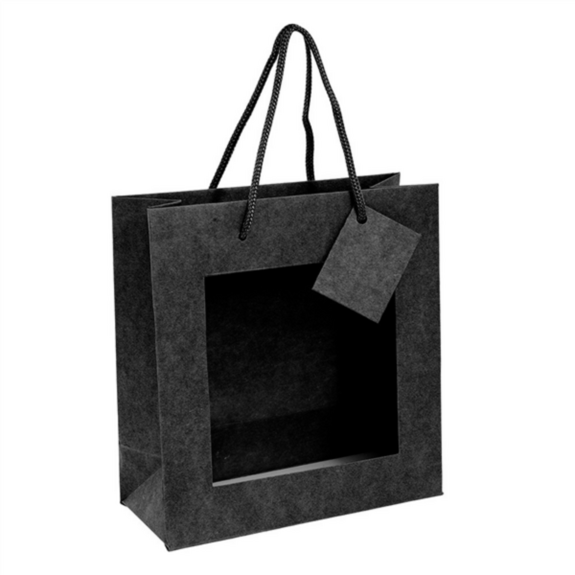 Sac boutique avec anse et fenêtre 18+8x19 cm NOIR -  Pack de 10