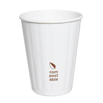 Gobelet COMPOSTABLE BLANC double paroi en carton 36 cl pour café et boissons chaudes - carton de 1000 unités