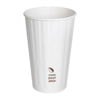 Gobelet COMPOSTABLE BLANC double paroi en carton 48 cl pour café et boissons chaudes - carton de 500 unités