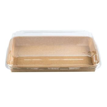 Barquette KRAFT pour sushi avec couvercle en PET 22x13.8x4.8cm - paquet de 25 unités