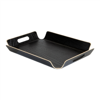 Plateau en bois noir avec poignées 40x29.5x4.5 cm - vendu à l'unité