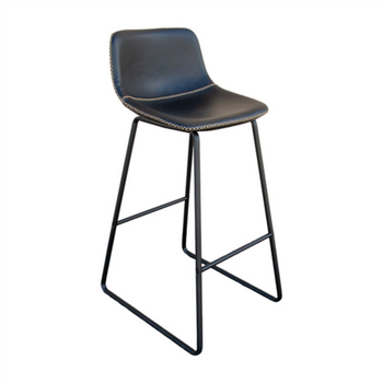 Tabouret haut avec dossier NOIR en cuir synthétique - Carton de 4 unités