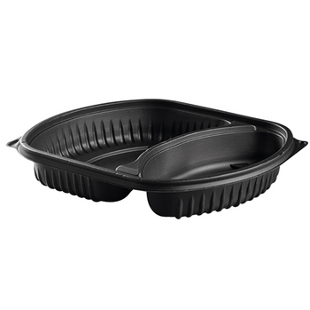 Barquette noire en PP micro-ondable 2 compartiments 630+300 ml - Carton de 252 unités