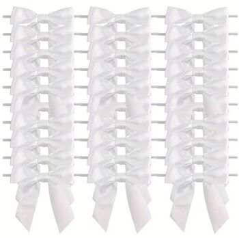 Ruban nœud satin blanc avec lien inclus (à insérer) - sachet de 50 unités