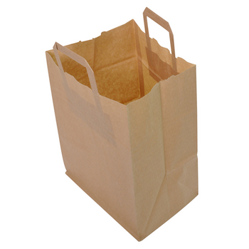 Sac traiteur papier avec poignées plates 26 + 17 x 25 cm neutre Kraft - carton de 250 unités