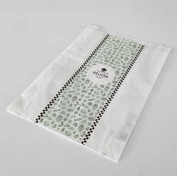 Sac à croissants DELICES blanc avec impression 25 + 6.5 x 34 cm - carton de 1000 unités