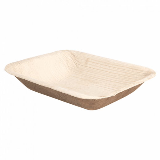 Plateau rectangulaire en feuille de palmier 16 x 12.5 x3(h) cm - carton de 200 unités