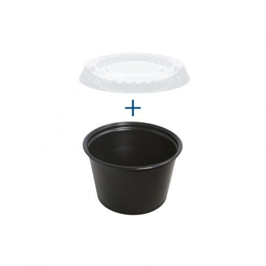 Pots NOIRS et couvercles transparents 100 ml - Pack de 1200 sets