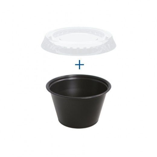 Pots NOIRS et couvercles transparents 120 ml - Pack de 1200 sets