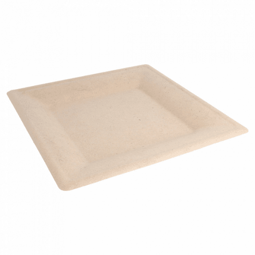 Assiette carré en cellulose naturelle fibre de canne à sucre  -Naturel - 26.2x26.2 cm - carton de 500 unités