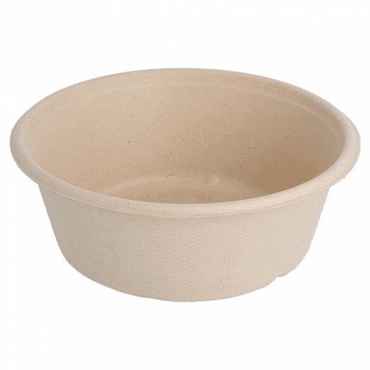 Saladier rond avec rebord en cellulose naturelle fibre de canne à sucre  -Naturel - 15.5 cm - carton de 400 unités