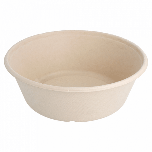 Saladier rond avec rebord en cellulose naturelle fibre de canne à sucre  -Naturel - 19.5 cm - carton de 200 unités