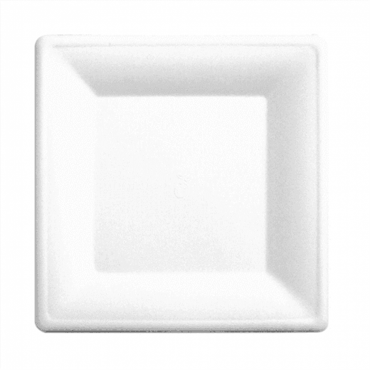 Assiette carré en cellulose naturelle fibre de canne à sucre  - Blanc - 20x20 cm - carton de 500 unités