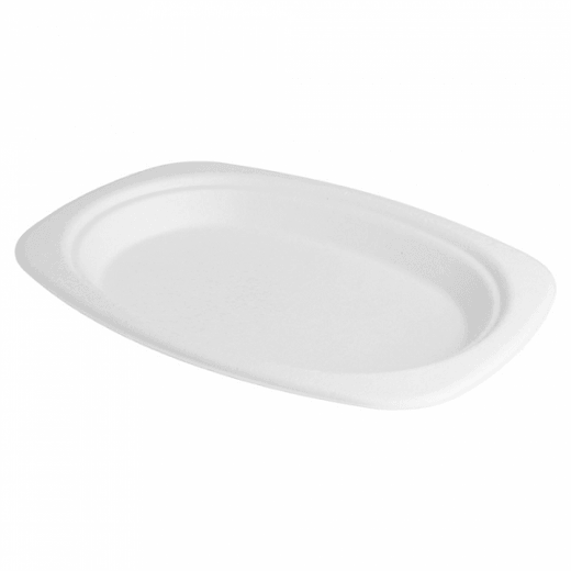 Assiette ovale en cellulose naturelle fibre de canne à sucre  - Blanc - 23.5x16.5 cm - carton de 800 unités
