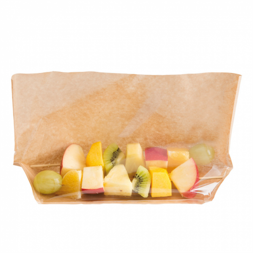 Sachet Kraft avec base large et fenêtre 27x15x4 cm  - pack de 100 unités