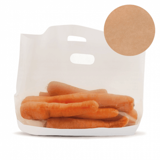 Sachet Kraft Poignée avec base large et fenêtre 30x18x4.5 cm  - pack de 50 unités