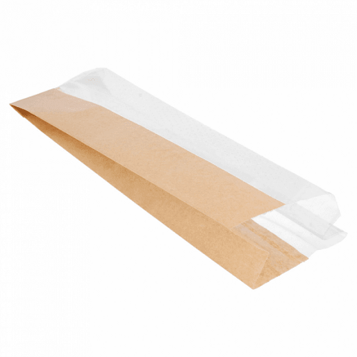 Sachet Kraft avec fenêtre latérale transparente biodégradable 9+5.5x30 cm  - pack de 250 unités