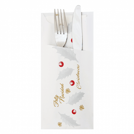 Sachet à couverts et serviette NEW NOËL- Carton de 250 unités