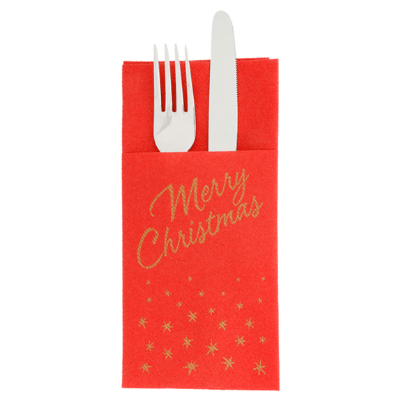 Serviette soft kangourou MERRY CHRISTMAS ROUGE 40x40 cm - Carton de 700 unités