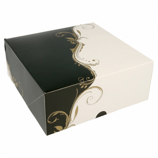 Boîte pâtissière BLANCHE ET NOIR 18x18x7.5(h) cm - pack de 200 unités