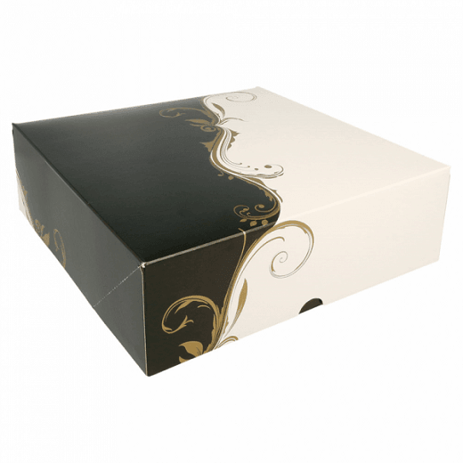 Boîte pâtissière BLANCHE ET NOIR 23x23x7.5(h) cm - pack de 200 unités