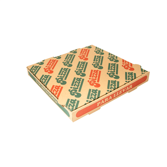 Boite à pizza marron impression motifs pizza 29x29x3.8 cm - pack de 100 unités