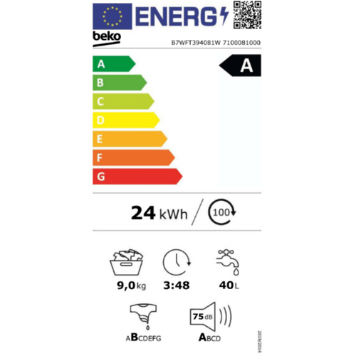 Lave-linge frontal BEKO B7WFT394081W