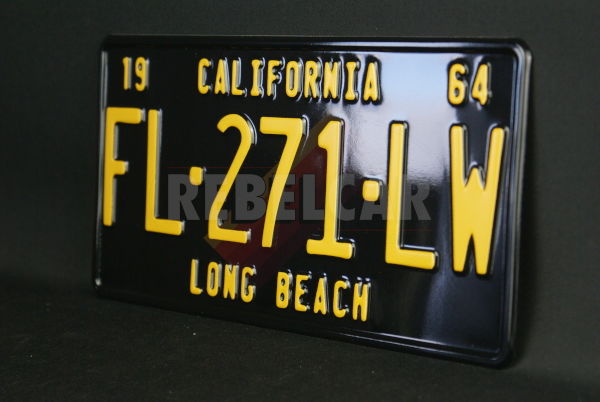 US GLOSSY BLACK CALIFORNIA EMBOSSED ALUMINUM LICENSE PLATE WITH CALIFORNIA AT TOP, STANDARD BORDER, SIZE 12x6" / 300x150 MM